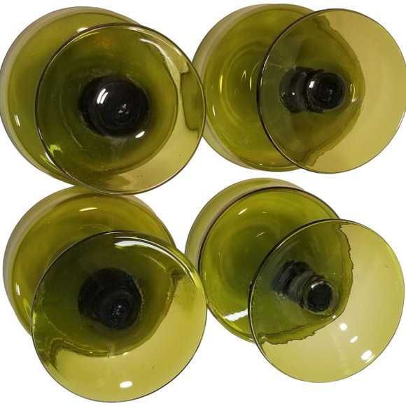 Champagne Tall Sherbet Glasses, Hand-Blown Olive Green Glass, Richmond by Colony - Picture 6 of 10